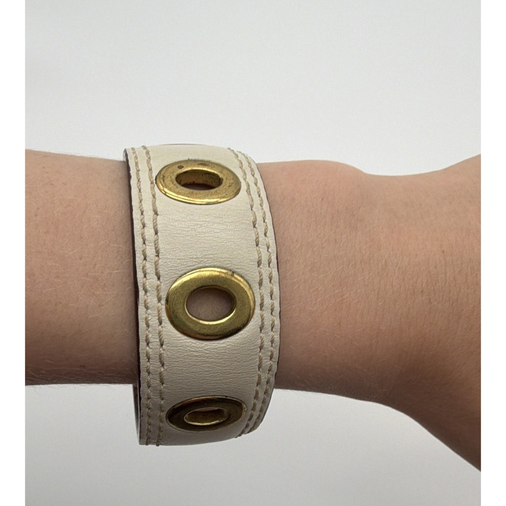 Coach Ivory Leather Slip-On Bangle Cuff Bracelet with Gold-Tone Grommets